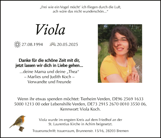 Traueranzeige von Viola Koch von SYKS