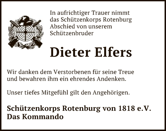 Traueranzeige von Dieter Elfers von SYKR