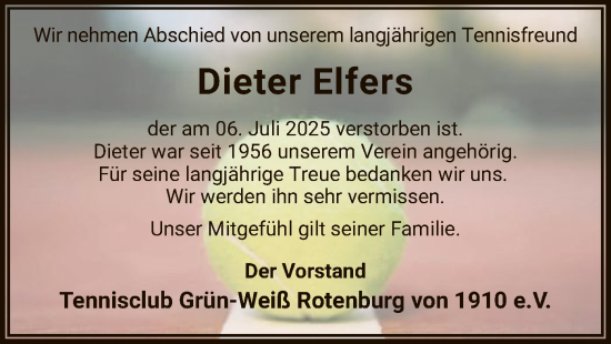 Traueranzeige von Dieter Elfers von SYKR