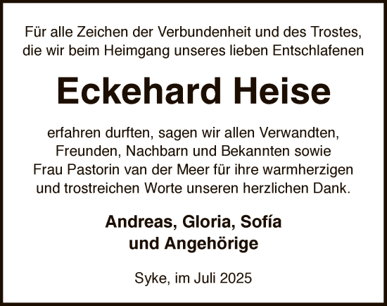 Traueranzeige von Eckehard Heise von SYKS