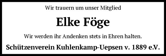 Traueranzeige von Elke Föge von SYKS