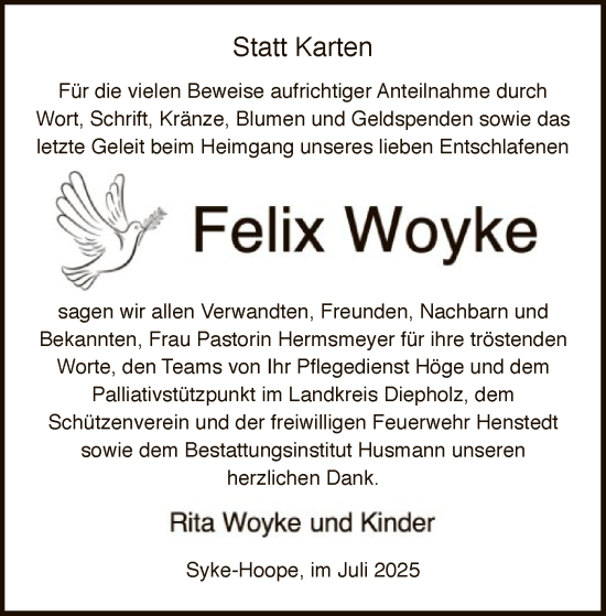 Traueranzeige von Felix Woyke von SYKS