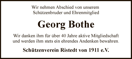 Traueranzeige von Georg Bothe von SYKS