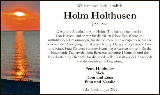 Traueranzeige von Holm Holthusen von SYKS