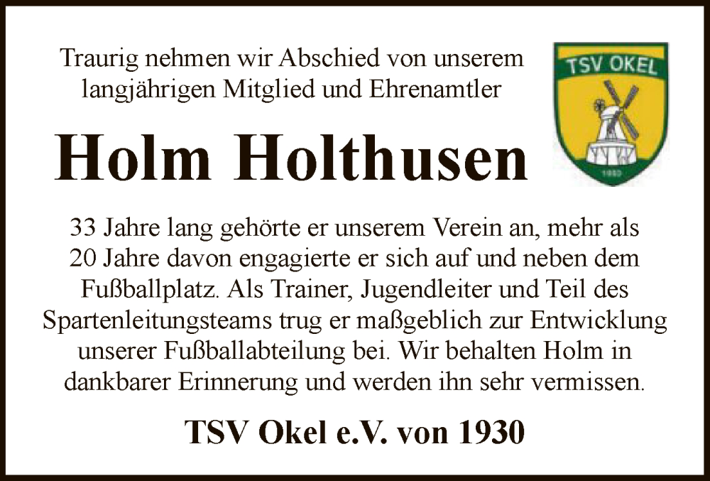  Traueranzeige für Holm Holthusen vom 01.07.2025 aus SYKS