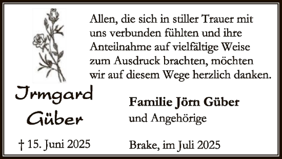 Traueranzeige von Irmgard Güber von SYKS