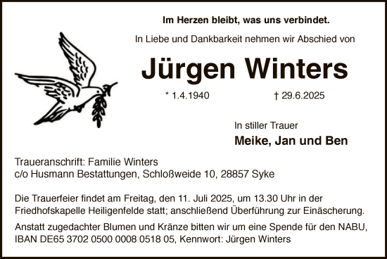 Traueranzeige von Jürgen Winters von SYKS