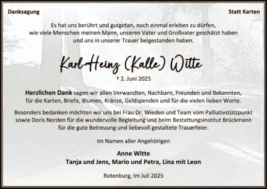 Traueranzeige von Karl - Heinz Witte von SYKR