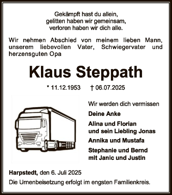 Traueranzeige von Klaus Steppath von SYWZSYKS