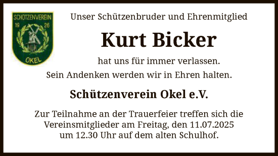 Traueranzeige von Kurt Bicker von SYKS
