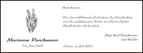 Traueranzeige von Marianne Parchmann von SYKS
