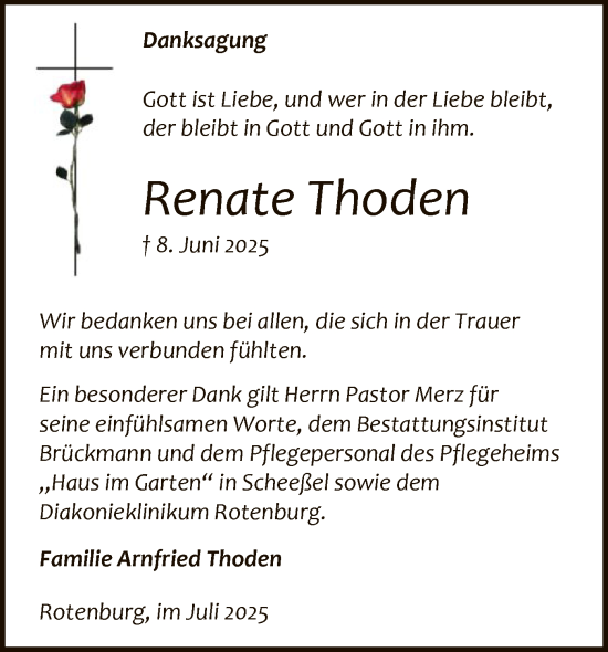 Traueranzeige von Renate Thoden von SYKR