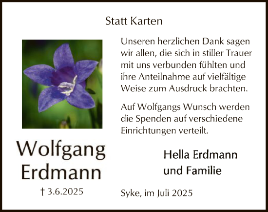 Traueranzeige von Wolfgang Erdmann von SYKS