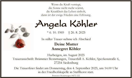 Traueranzeige von Angela Köhler von SYKS
