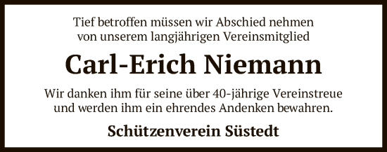 Traueranzeige von Carl-Erich Niemann von SYKS