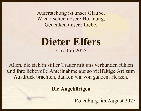 Traueranzeige von Dieter Elfers von SYKR