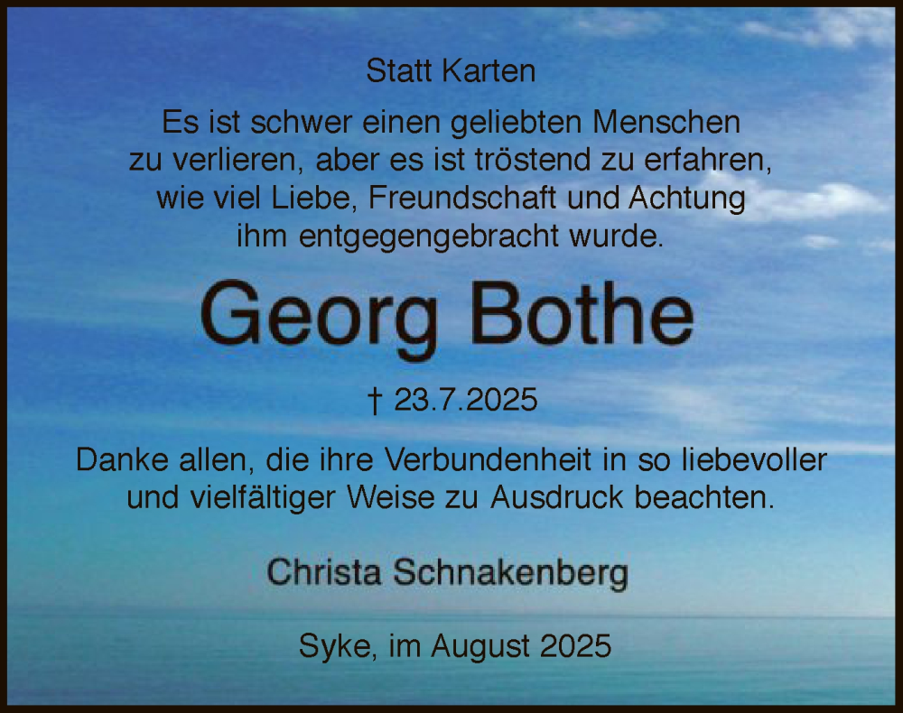  Traueranzeige für Georg Bothe vom 23.08.2025 aus SYKS