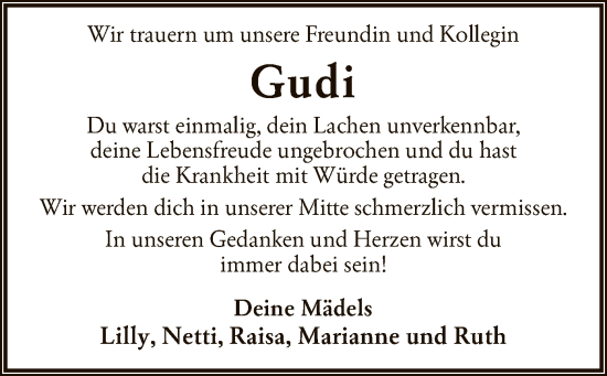 Traueranzeige von Gudrun Kummerer von SYKR