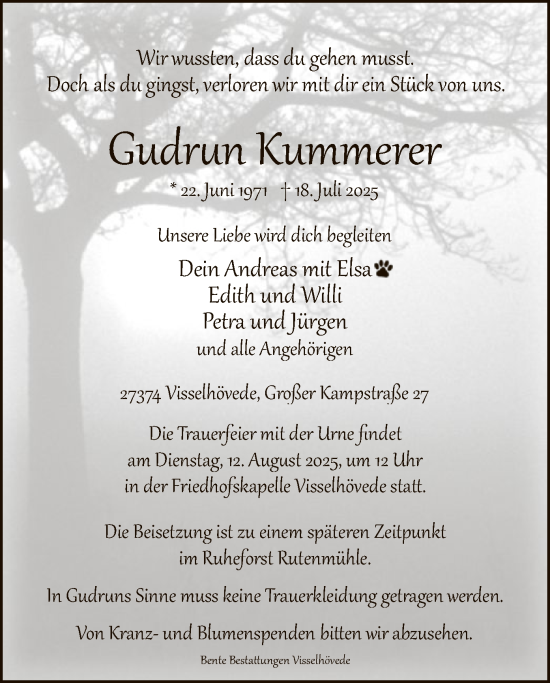 Traueranzeige von Gudrun Kummerer von SYKR