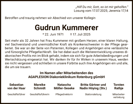 Traueranzeige von Gudrun Kummerer von SYKR