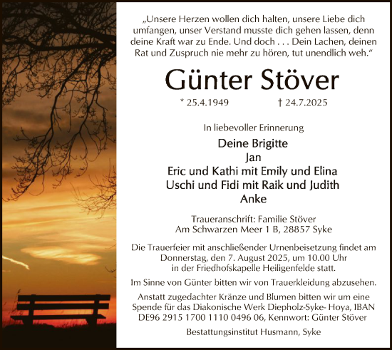 Traueranzeige von Günter Stöver von SYKS