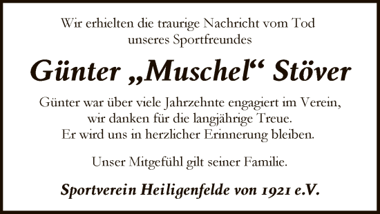 Traueranzeige von Günter Stöver von SYKS
