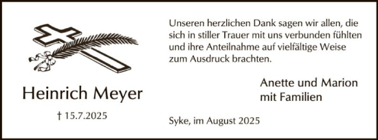 Traueranzeige von Heinrich Meyer von SYKS
