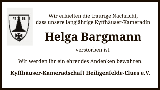 Traueranzeige von Helga Bargmann von SYKS