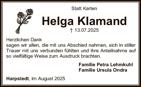 Traueranzeige von Helga Klamand von SYWZSYKS
