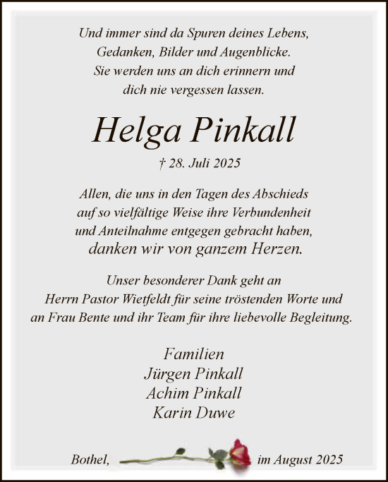Traueranzeige von Helga Pinkall von SYKR