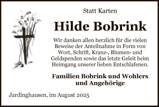 Traueranzeige von Hilde Bobrink von SYKS