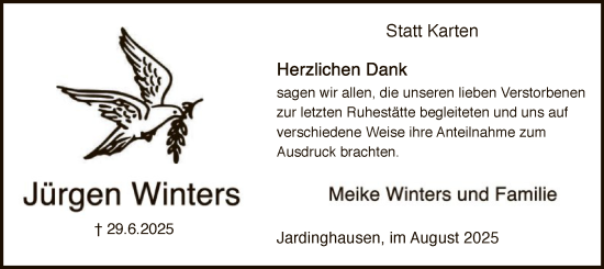 Traueranzeige von Jürgen Winters von SYKS