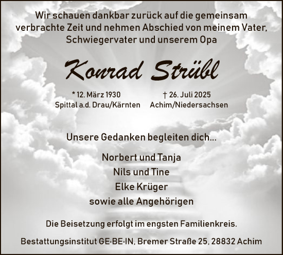 Traueranzeige von Konrad Strübl von SYKS