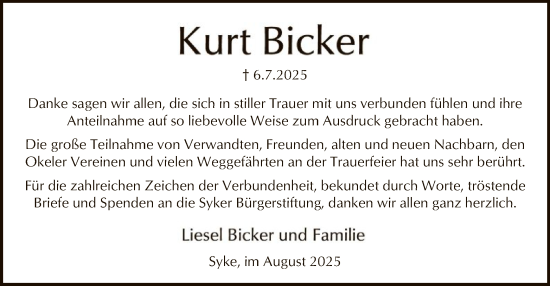 Traueranzeige von Kurt Bicker von SYKS