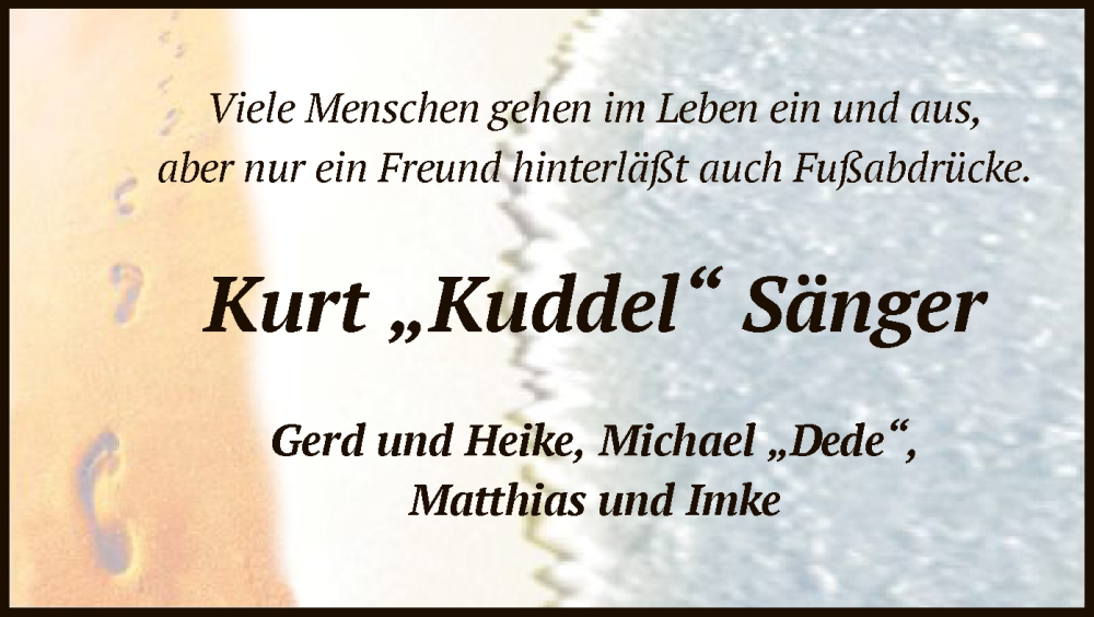  Traueranzeige für Kurt Sänger vom 30.08.2025 aus SYKS