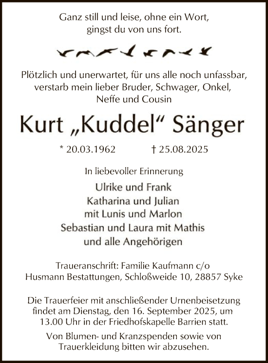 Traueranzeige von Kurt Sänger von SYKS