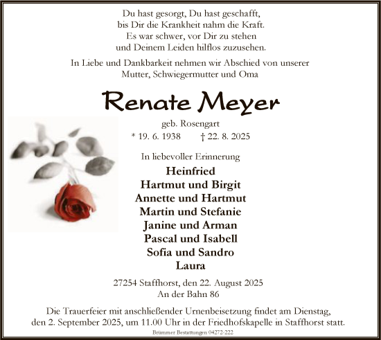 Traueranzeige von Renate Meyer von SYKS