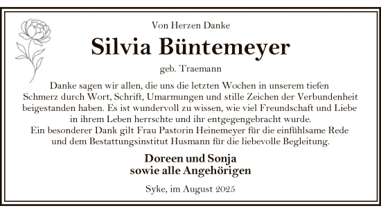 Traueranzeige von Silvia Büntemeyer von SYKS