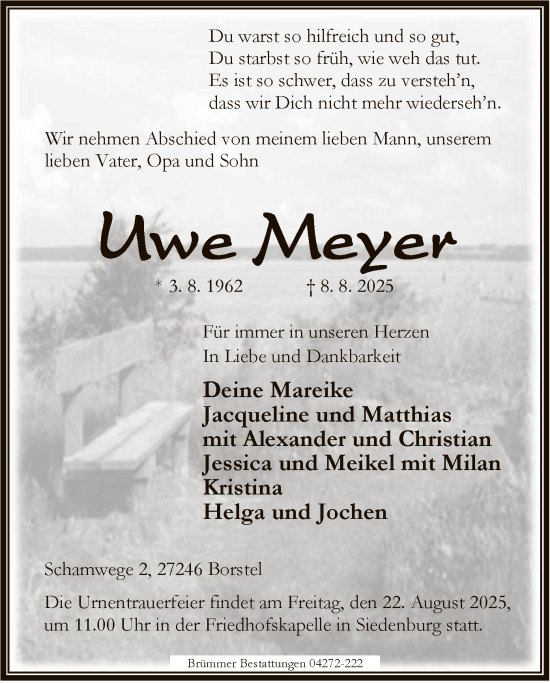Traueranzeige von Uwe Meyer von SYKS