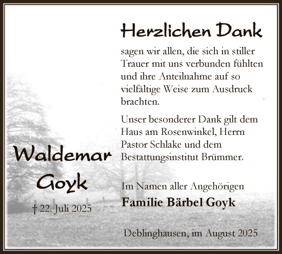 Traueranzeige von Waldemar Goyk von SYKS