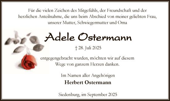 Traueranzeige von Adele Ostermann von SYKSSYKSSYKS