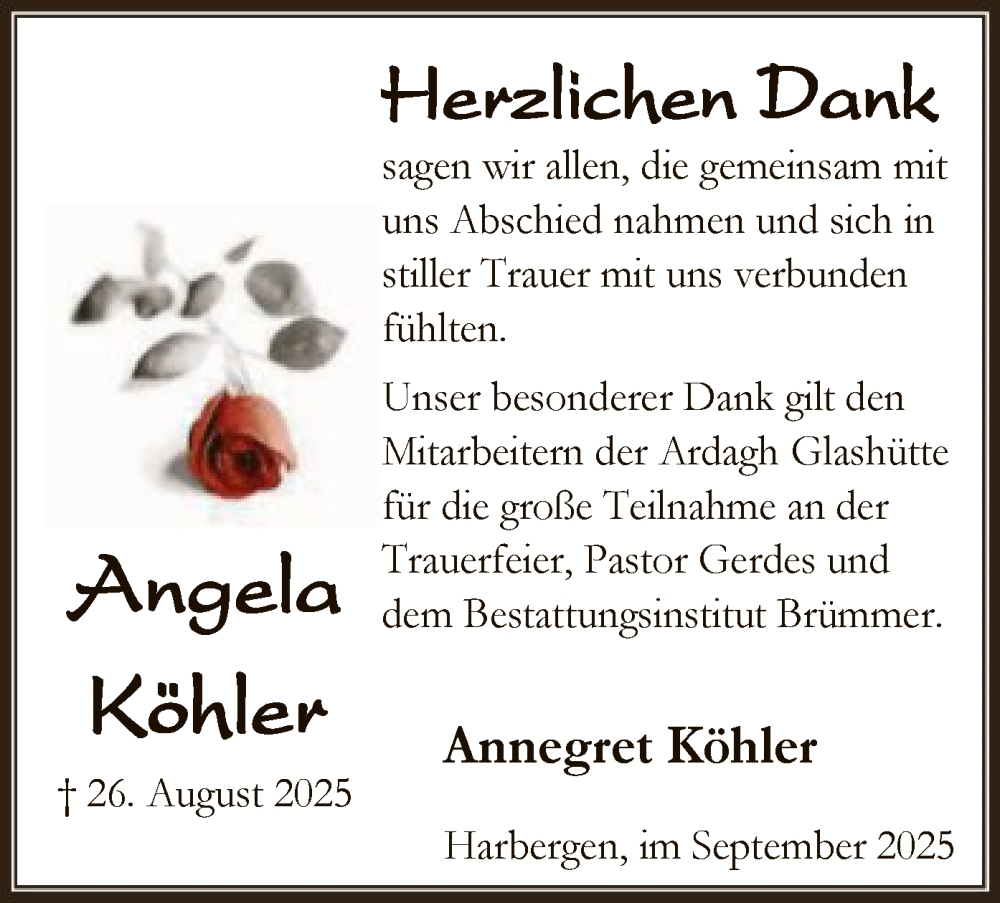  Traueranzeige für Angela Köhler vom 27.09.2025 aus SYKS
