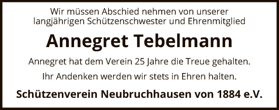 Traueranzeige von Annegret Tebelmann von SYKS
