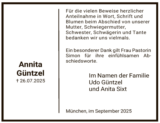 Traueranzeige von Annita Güntzel von SYKS