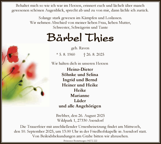 Traueranzeige von Bärbel Thies von SYKS