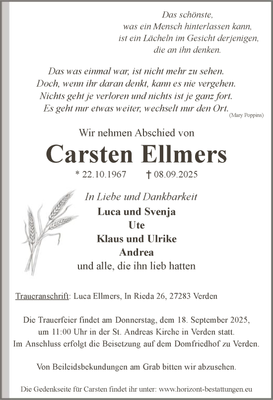 Traueranzeige von Carsten Ellmers von SYKSSYKS