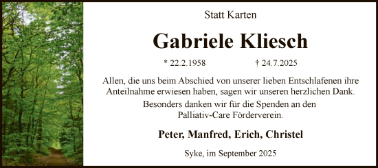 Traueranzeige von Gabriele Kliesch von SYKS