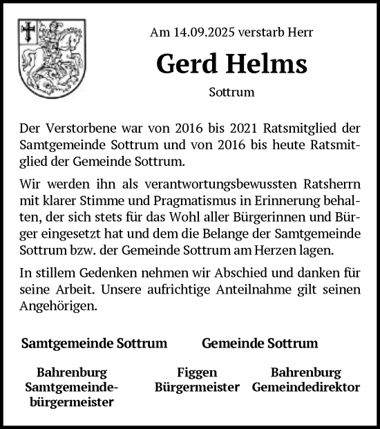 Traueranzeige von Gerd Helms von SYKR