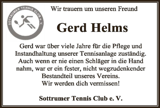 Traueranzeige von Gerd Helms von SYKR