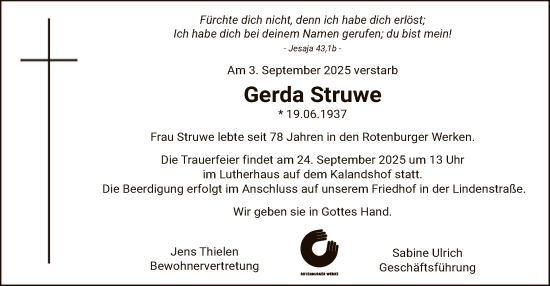 Traueranzeige von Gerda Struwe von SYKR